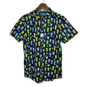 MTL Made to Live NWT Cocktail Drink Graphic Short Sleeve Button Down Shirt